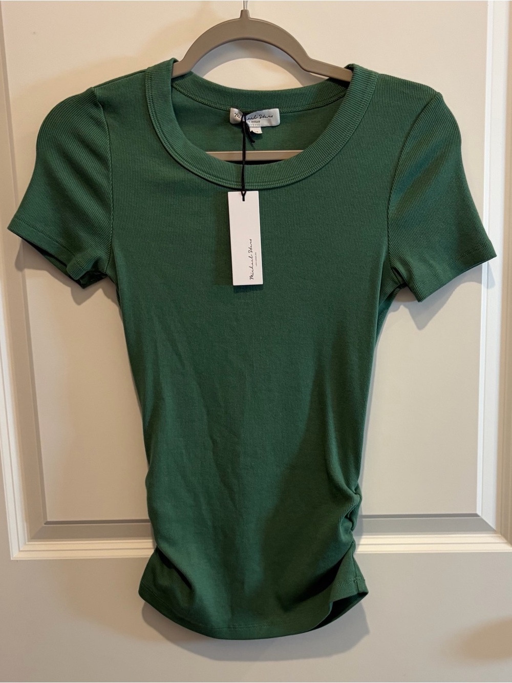Slim Fit Green Short Sleeve Ribbed Tee-Emerald Green